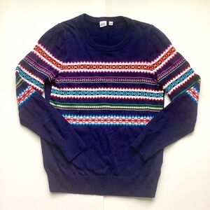 GAP “Crazy Stripe” Crewneck Navy Blue Sweater